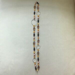 Brown/Orange Multi-Color Beaded + Metal Hoop Long Necklace